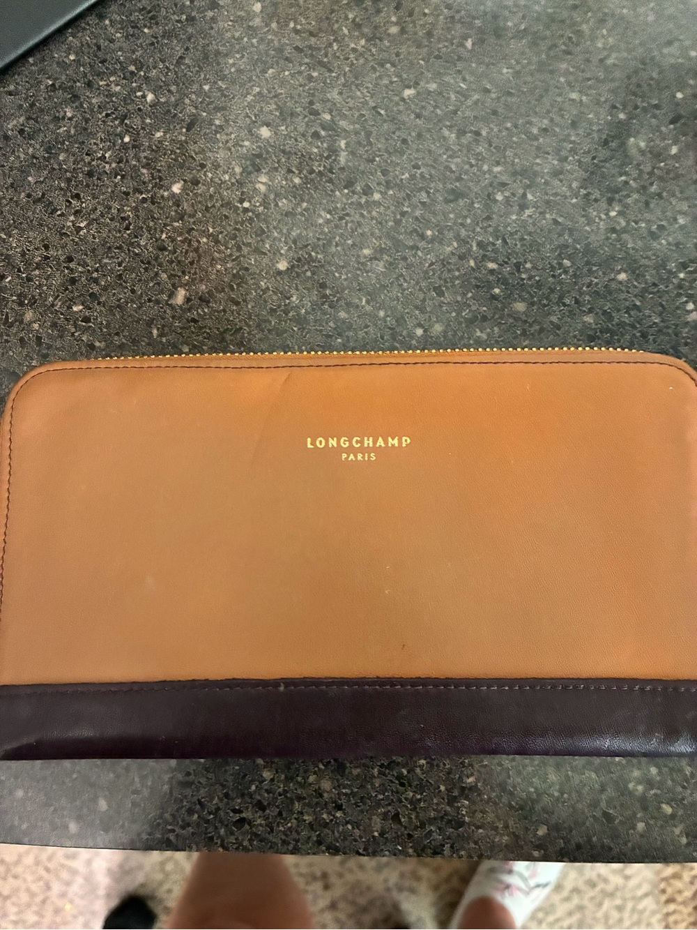 Longchamp Two-Tone Tan and Dark Brown Leather Zip Wallet - Picture 3 of 5